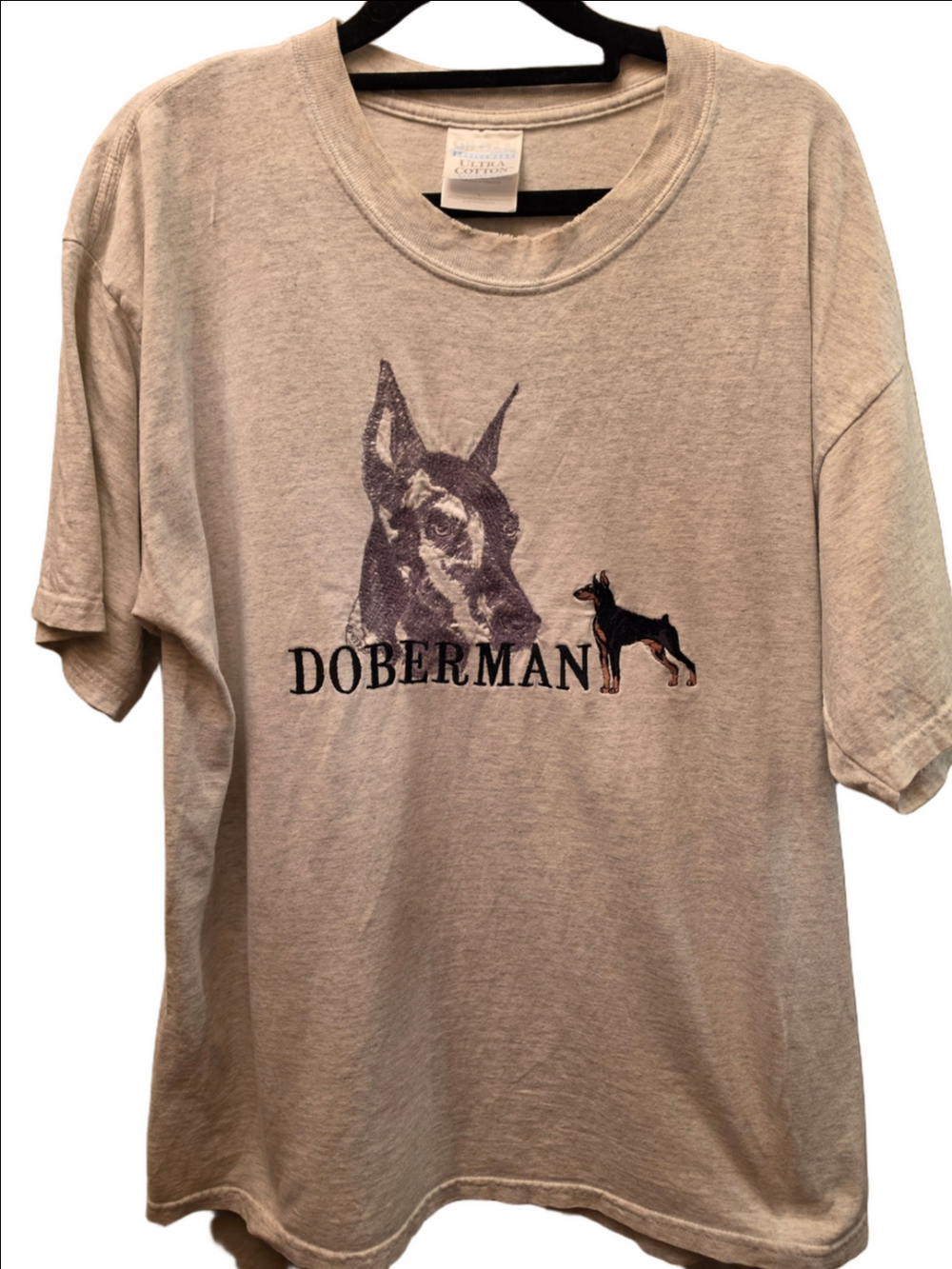 Vintage Doberman Pinscher Dog Graphic Tee Single Stitch Gildan L Y2K